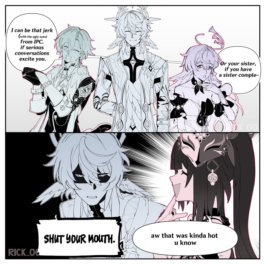 sparkle, robin, aventurine, and sunday (honkai and 1 more) drawn by rick_00
