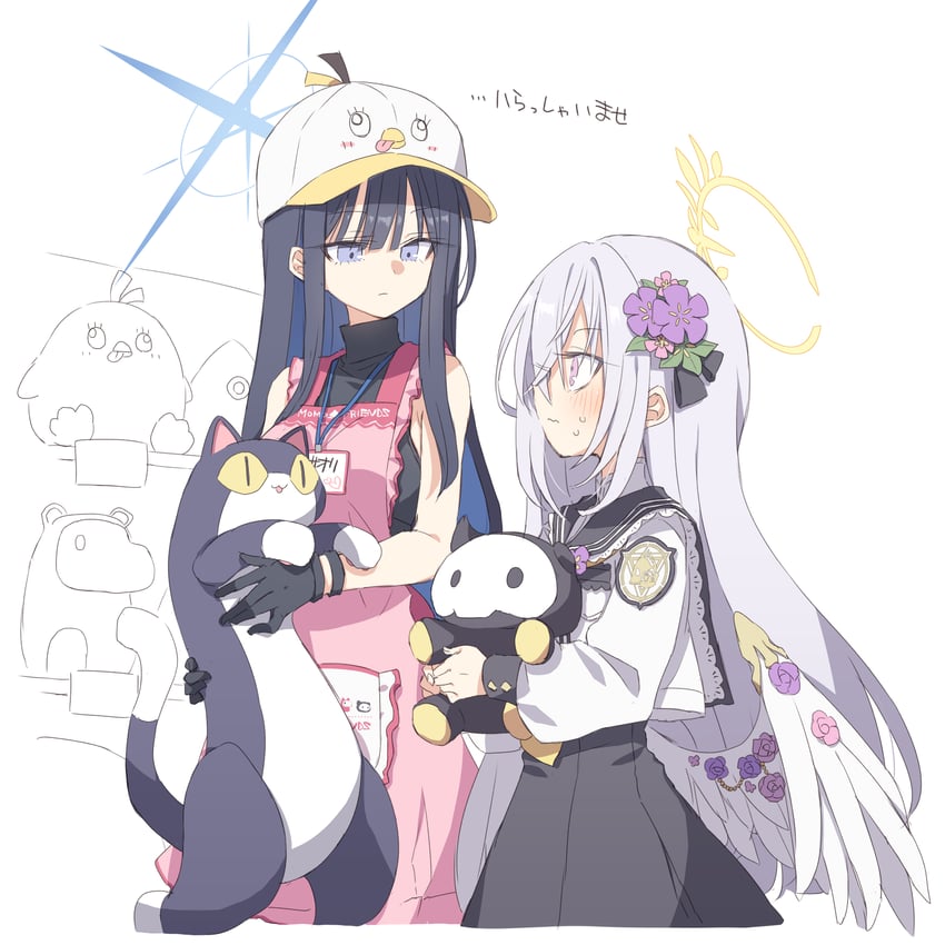 saori, azusa, peroro, skullman, wavecat, and 1 more (blue archive) drawn by satou_kibi