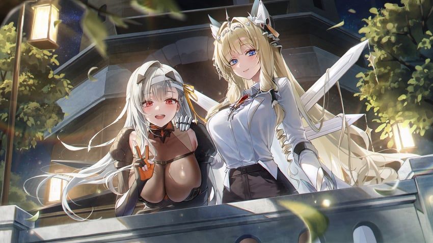 modernia and crown (goddess of victory: nikke) drawn by meoyo