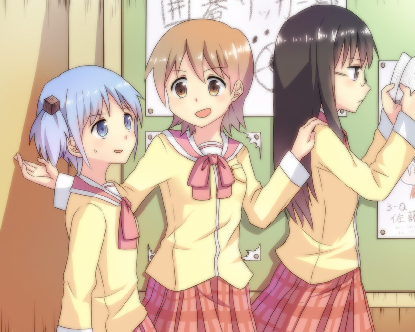 naganohara mio, aioi yuuko, and minakami mai (nichijou) drawn by misocha