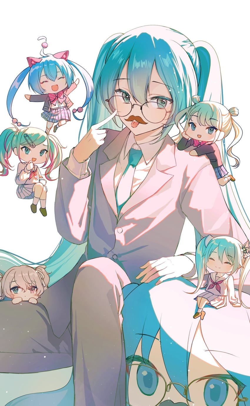 hatsune miku, 25-ji miku, wonderlands x showtime miku, vivid bad squad miku, leo/need miku, and 2 more (vocaloid and 1 more) drawn by liso