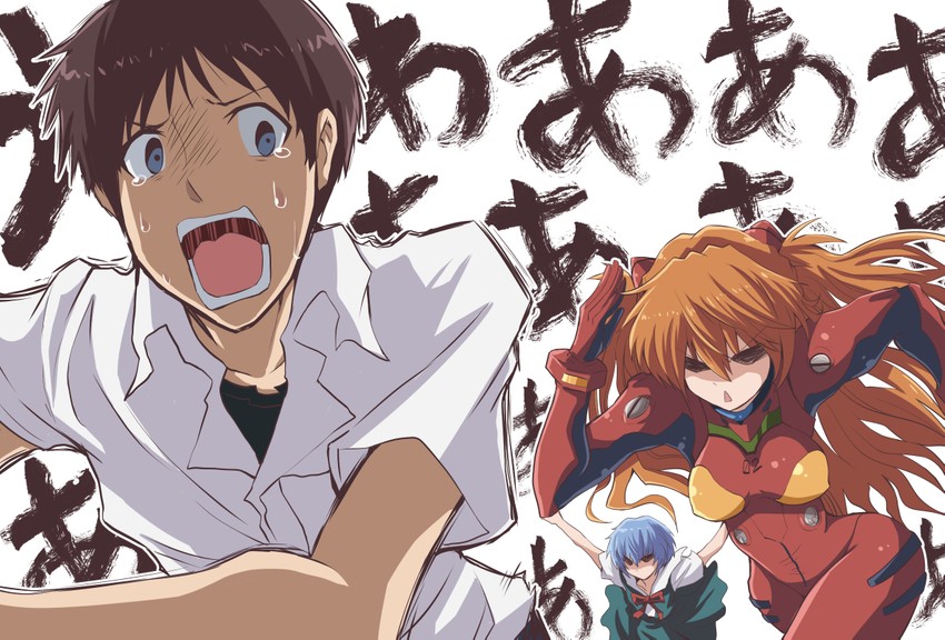 souryuu asuka langley, ayanami rei, and ikari shinji (neon genesis evangelion) drawn by fujitaka_nasu