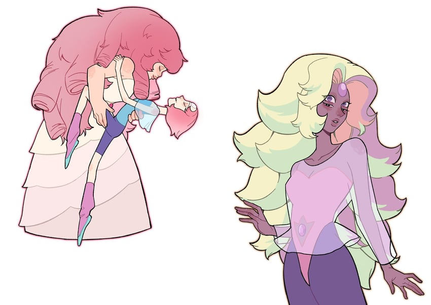 pearl, rose quartz universe, and rainbow quartz (steven universe) drawn by ydktun