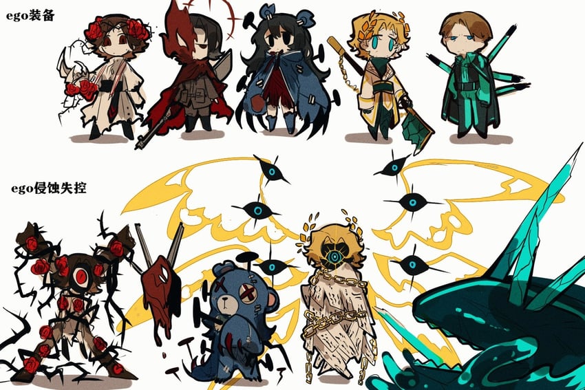 anya, curly, jimmy, daisuke, swansea, and 5 more (project moon and 2 more) drawn by aislan