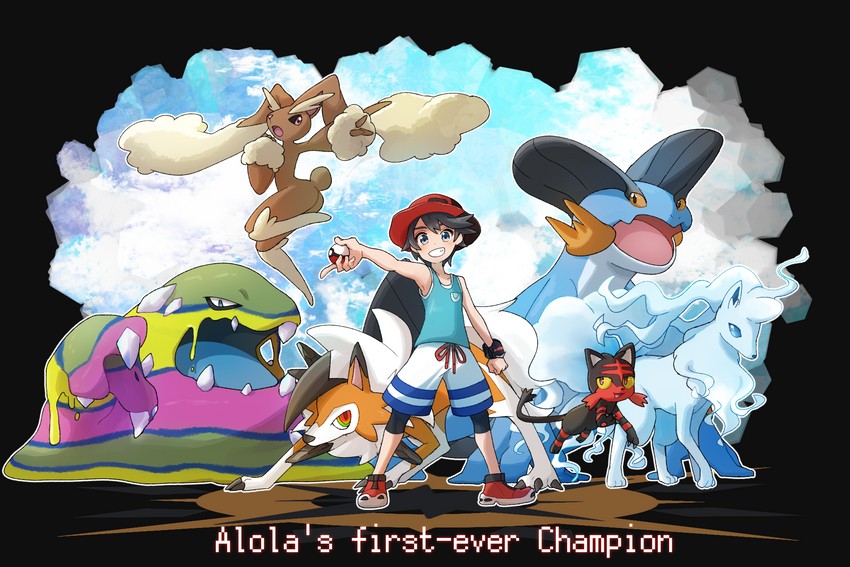 lopunny, elio, lycanroc, swampert, alolan ninetales, and 1 more (pokemon and 1 more) drawn by miu_(miuuu_721)