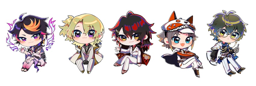 ike eveland, vox akuma, luca kaneshiro, mysta rias, and shu yamino (nijisanji and 1 more) drawn by savi_(byakushimc)