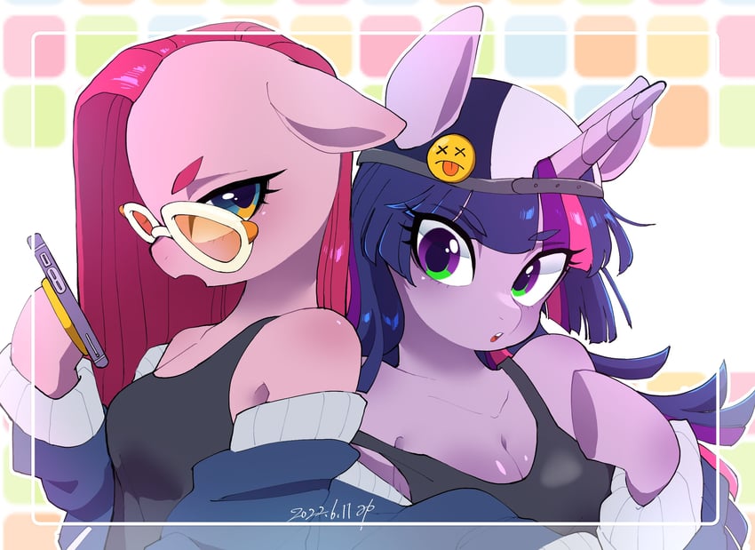 twilight sparkle, pinkie pie, and pinkamena diane pie (my little pony and 1 more) drawn by mamechi_(potetecyu_to)