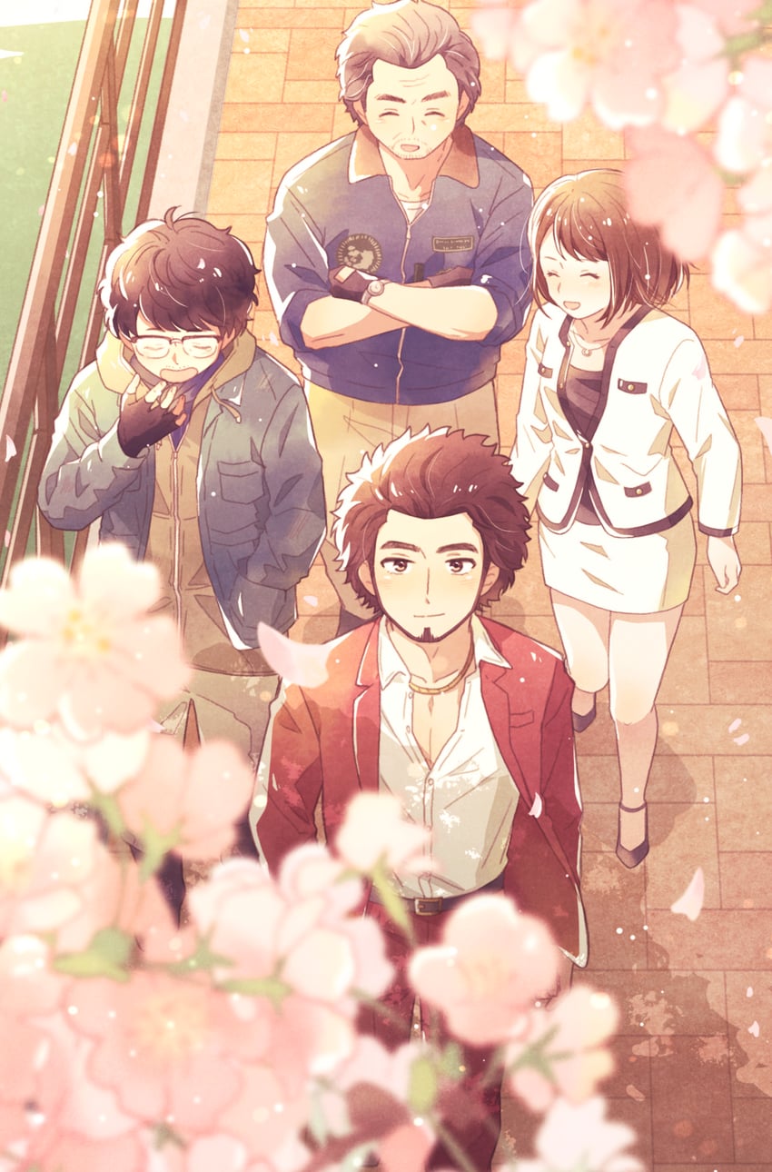 kasuga ichiban, mukoda saeko, adachi koichi, and nanba yu (ryuu ga gotoku and 1 more) drawn by kuroneko-no-senaka