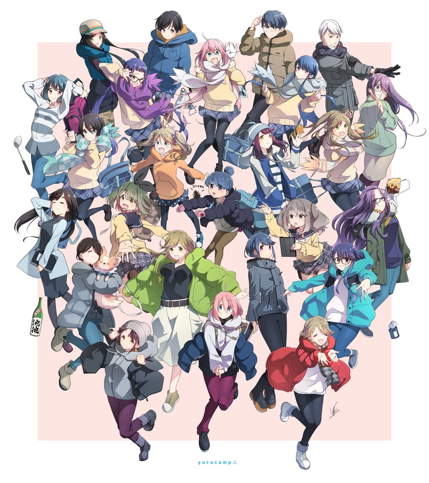 shima rin, kagamihara nadeshiko, inuyama aoi, oogaki chiaki, saitou ena, and 10 more (yurucamp and 1 more) drawn by yas_(yosiyasuyasu)