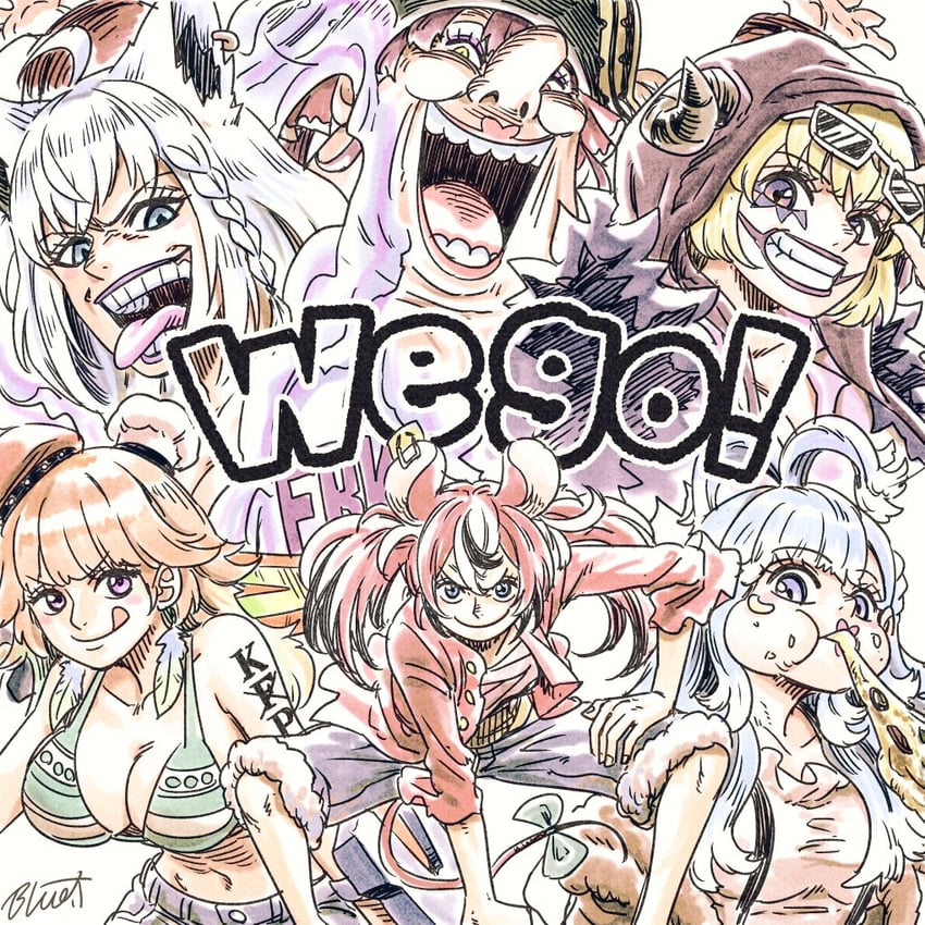 houshou marine, shirakami fubuki, takanashi kiara, nami, monkey d. luffy, and 7 more (hololive and 3 more) drawn by buru-dai