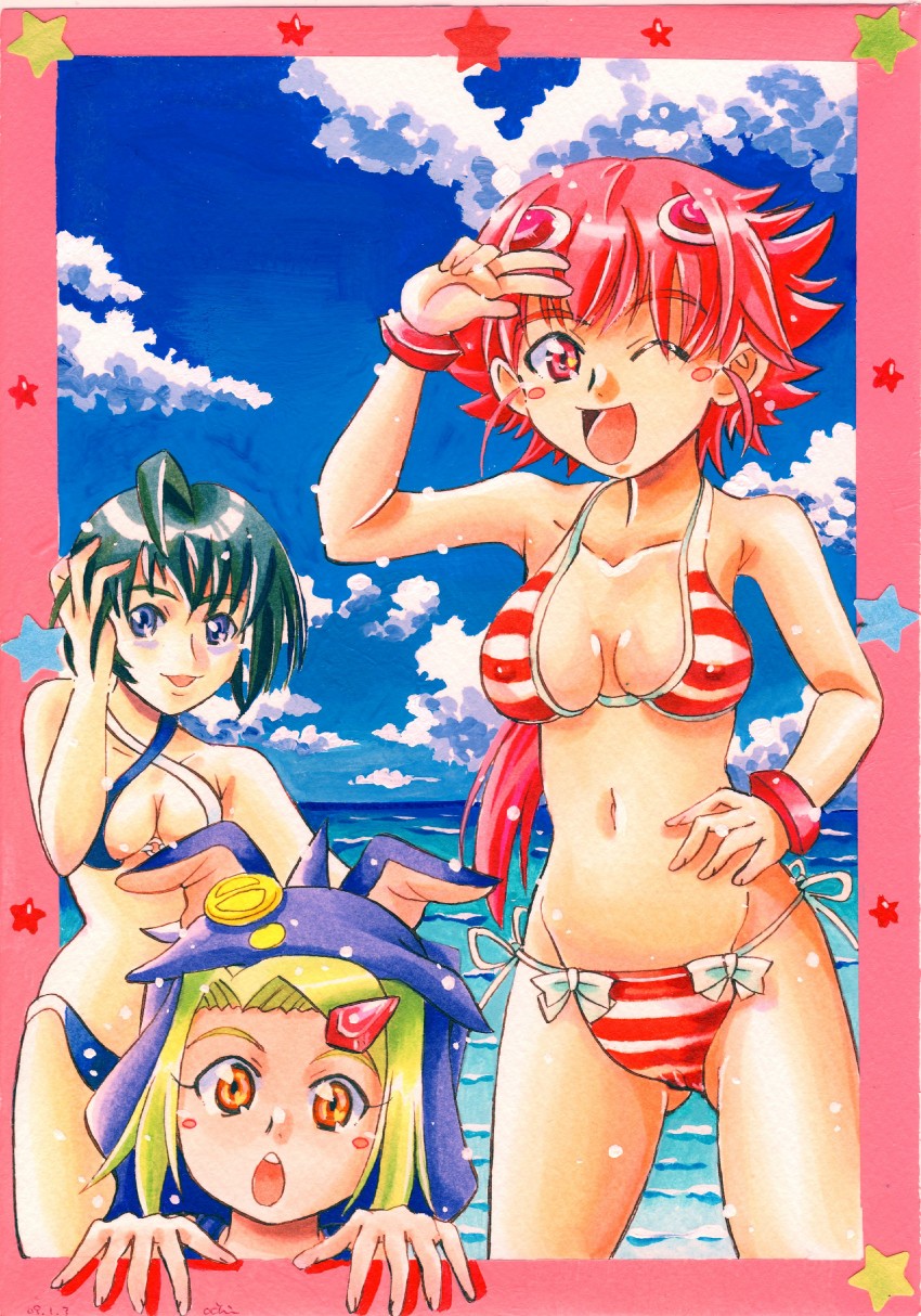 kannagi itsuki, shishidou akiha, and shishidou sakura (sora wo kakeru shoujo) drawn by occhii