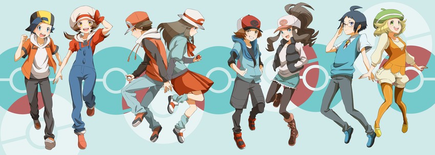 hilda, red, ethan, hilbert, leaf, and 3 more (pokemon and 3 more) drawn by dante0909