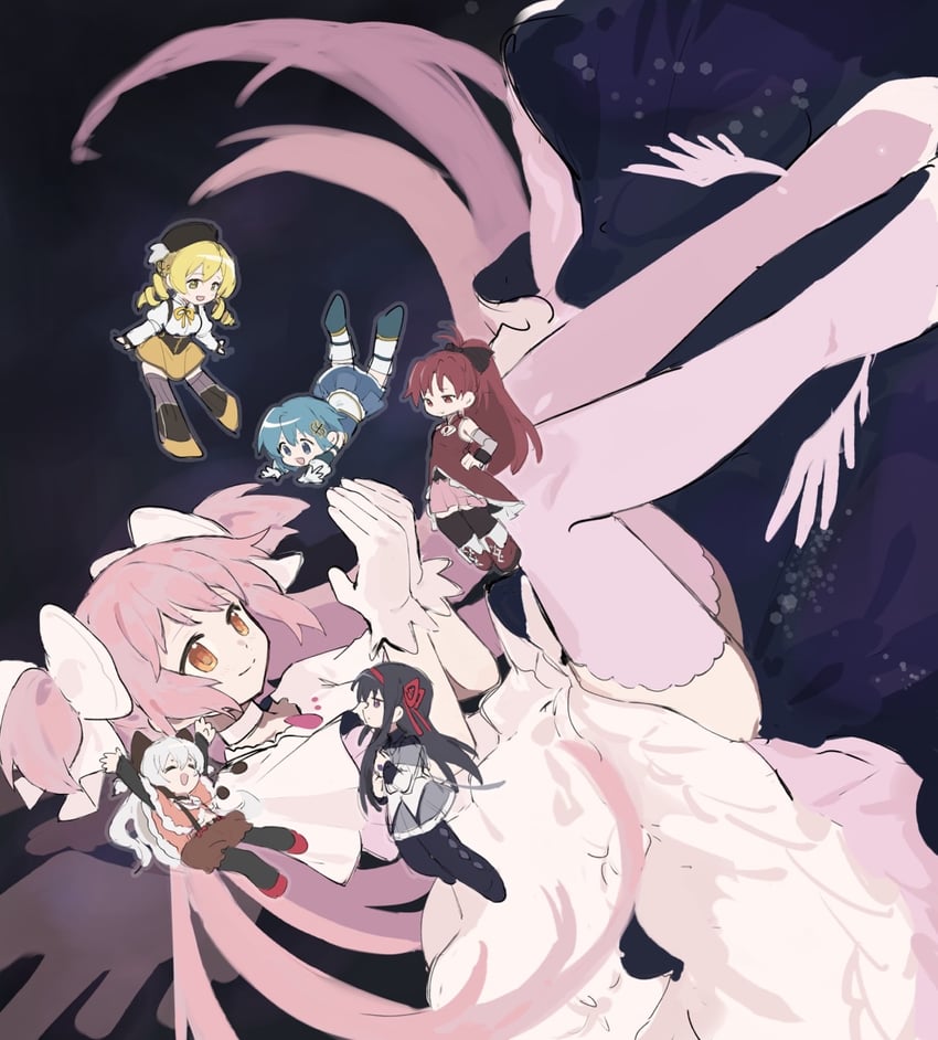 akemi homura, kaname madoka, miki sayaka, sakura kyoko, tomoe mami, and 2 more (mahou shoujo madoka magica and 1 more) drawn by mmmmtooooo