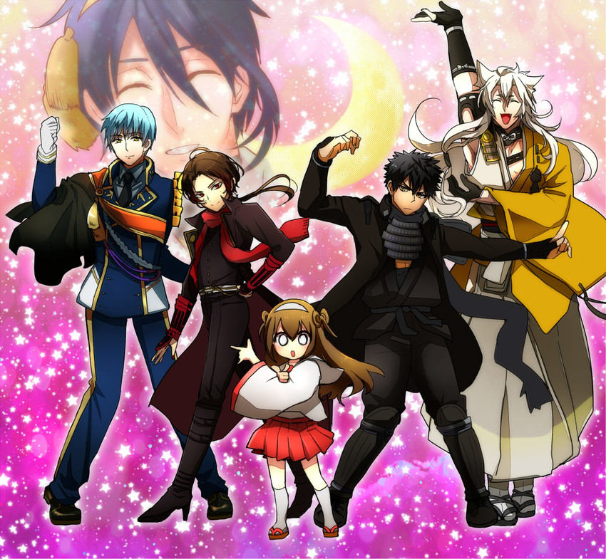 mikazuki munechika, kashuu kiyomitsu, saniwa, ichigo hitofuri, kogitsunemaru, and 3 more (touken ranbu and 1 more) drawn by honchu