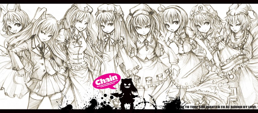 konpaku youmu, patchouli knowledge, reisen udongein inaba, hong meiling, saigyouji yuyuko, and 4 more (touhou) drawn by project.c.k.