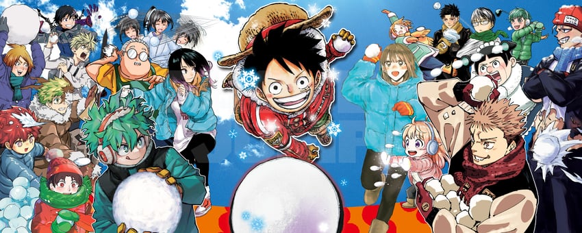 monkey d. luffy, midoriya izuku, itadori yuuji, houjou tokiyuki, rokuhira chihiro, and 12 more (one piece and 21 more) drawn by akutami_gege, amemiya_kento, hokazono_takeru, horikoshi_kouhei, matsui_yuusei, moue_takamasa, oda_eiichirou, and terasaka_kento