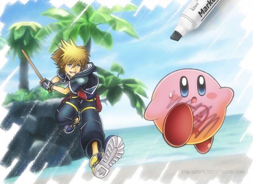 kirby and sora (kirby and 2 more) drawn by king-sama