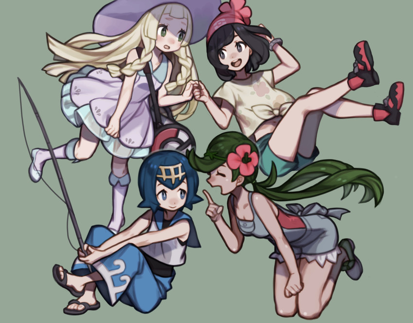 lillie, selene, lana, and mallow (pokemon and 1 more) drawn by 9_(saki-ooo-kiyu)