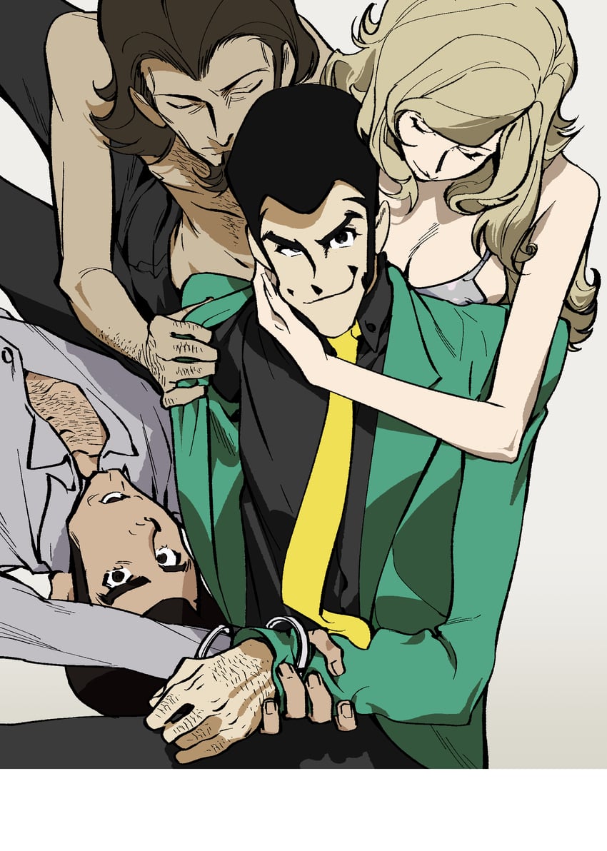 arsene lupin iii, jigen daisuke, mine fujiko, and zenigata kouichi (lupin iii) drawn by bacchus_lpiii