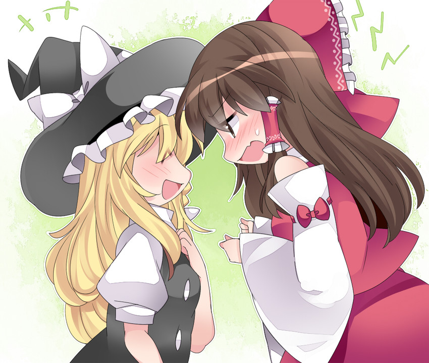 hakurei reimu and kirisame marisa (touhou) drawn by hammer_(sunset_beach)