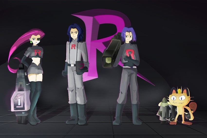jessie, james, meowth, and pierce (pokemon and 1 more) drawn by mican5463