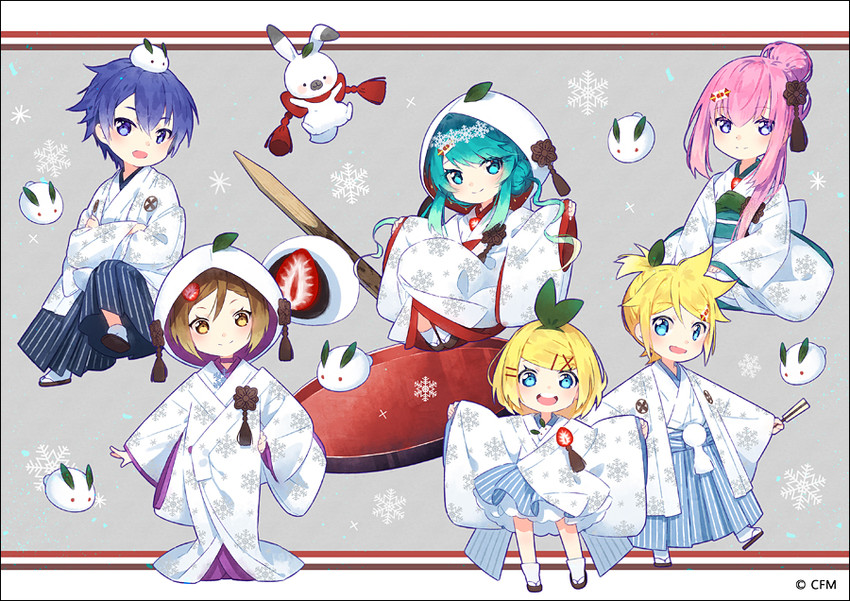 hatsune miku, kagamine rin, kagamine len, megurine luka, kaito, and 8 more (vocaloid) drawn by hakusai_(tiahszld)