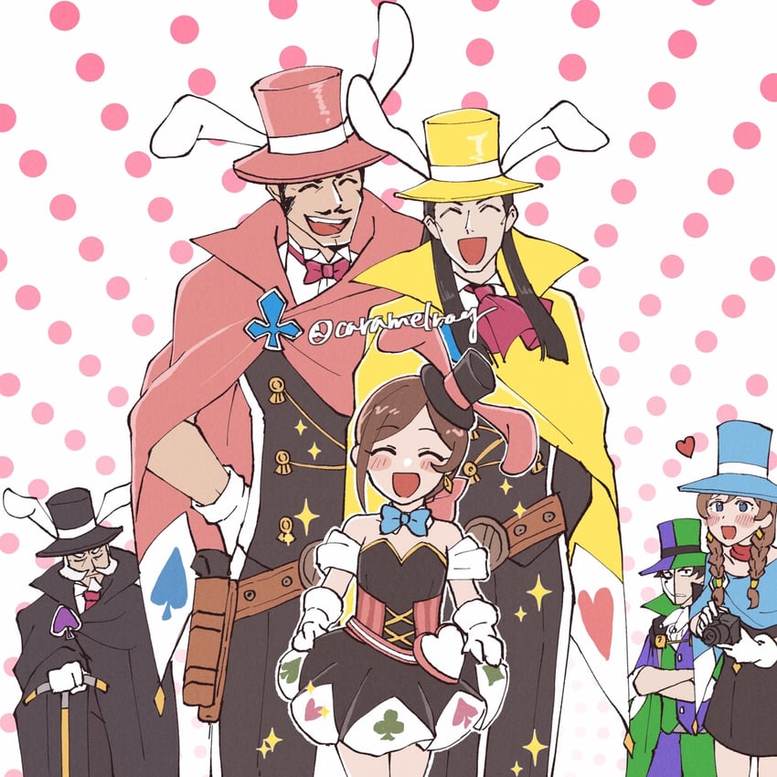 trucy wright, lamiroir, manov mistree, valant gramarye, zak gramarye, and 1 more (ace attorney and 1 more) drawn by caramelrag