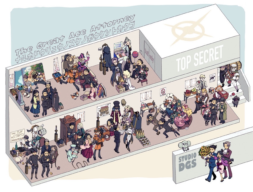 phoenix wright, miles edgeworth, maya fey, ryunosuke naruhodo, kazuma asogi, and 30 more (ace attorney and 5 more) drawn by shino_(shino_dgs)