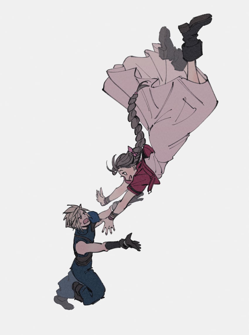 cloud strife and aerith gainsborough (final fantasy and 2 more) drawn by oimo_(oimkimn)