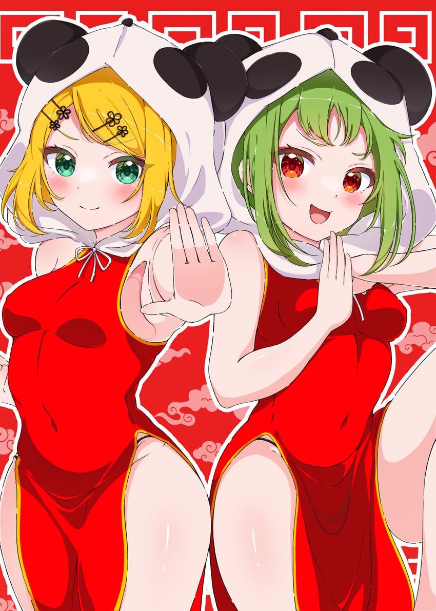 kagamine rin and gumi (vocaloid and 1 more) drawn by sen_chan_(akane1023)