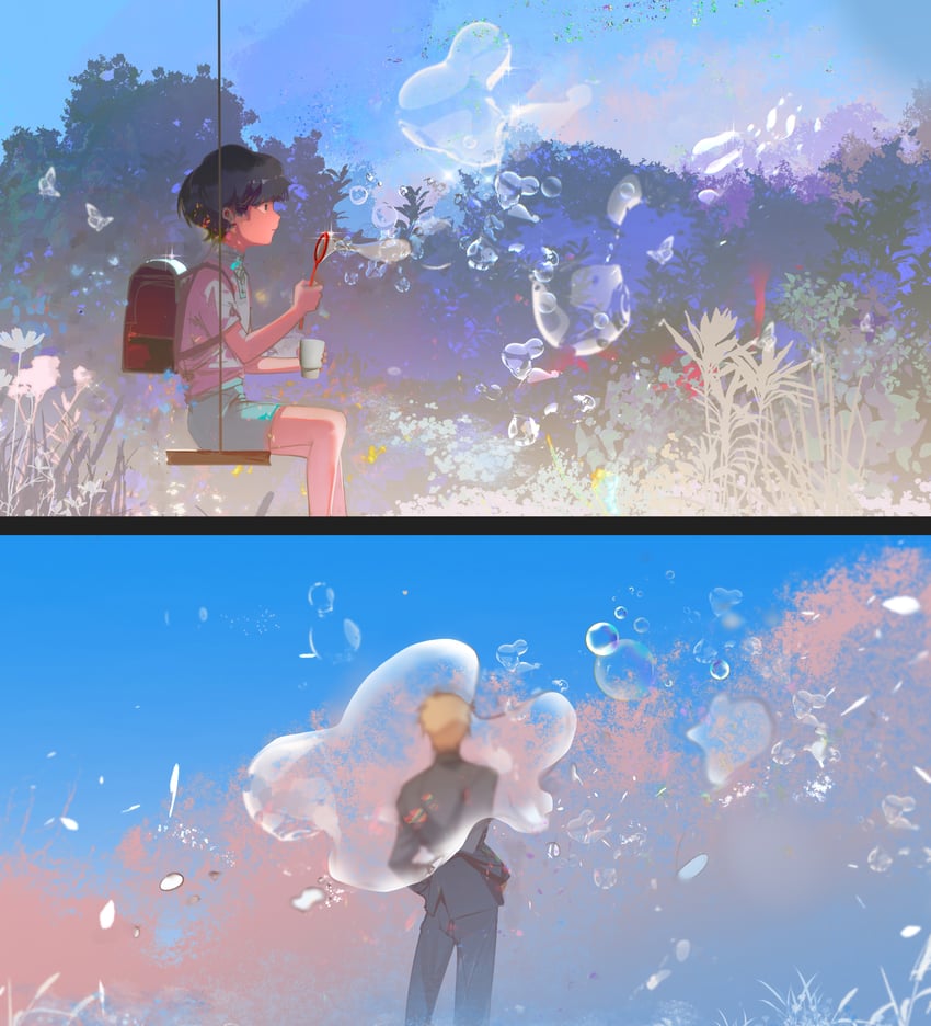 kageyama shigeo and reigen arataka (mob psycho 100) drawn by xixun