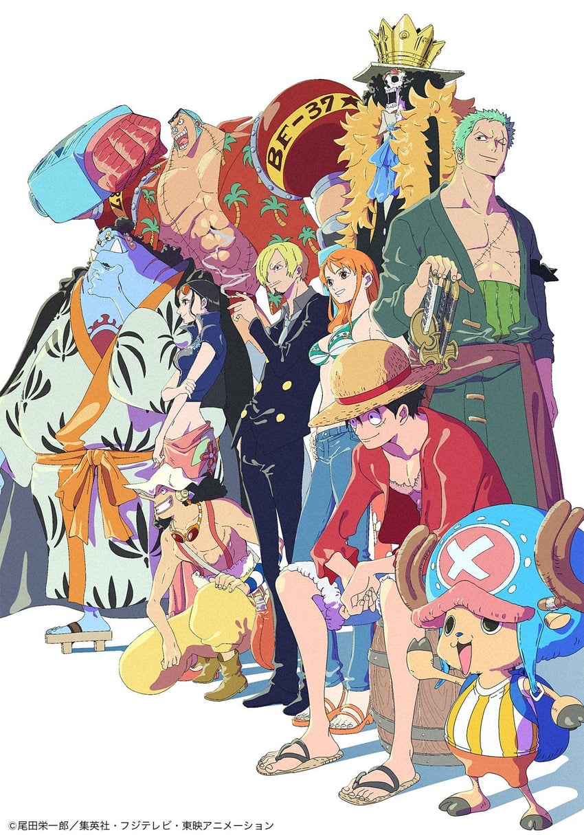 nami, monkey d. luffy, nico robin, roronoa zoro, sanji, and 5 more (one piece) drawn by kojima_takashi