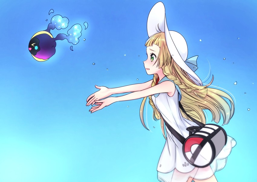 lillie and cosmog (pokemon and 1 more) drawn by ntykii
