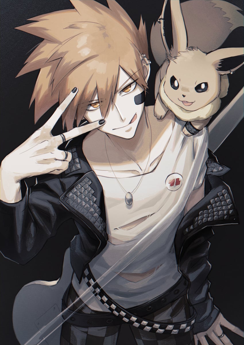 eevee and blue oak (pokemon and 1 more) drawn by eeveetachi