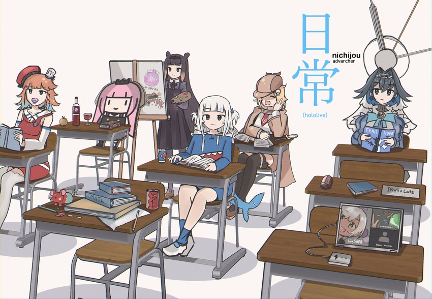 gawr gura, houshou marine, mori calliope, ninomae ina'nis, ouro kronii, and 7 more (hololive and 2 more) drawn by advarcher