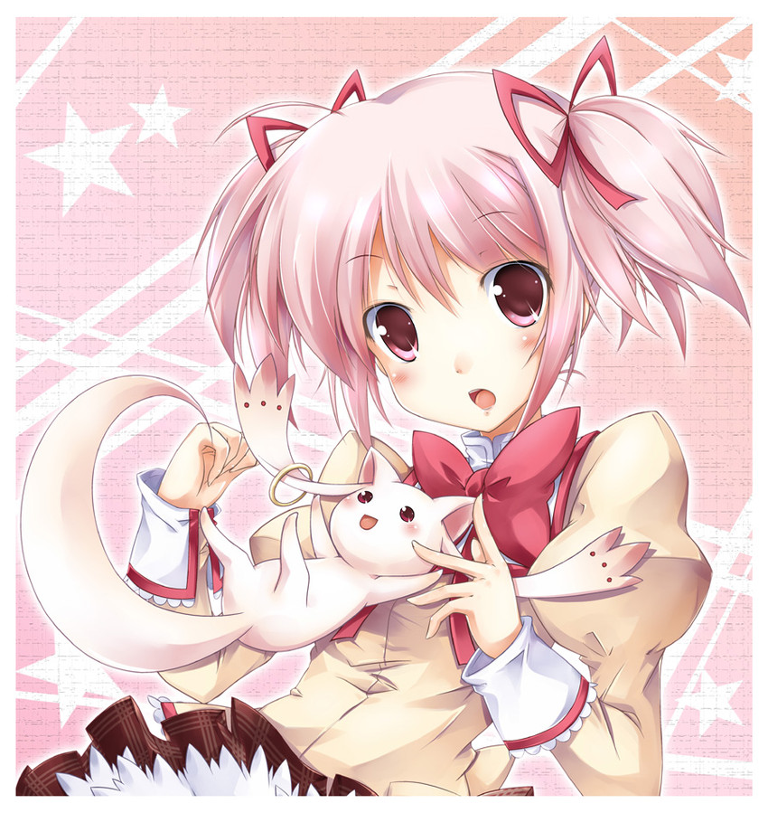 kaname madoka and kyubey (mahou shoujo madoka magica) drawn by fujimoto_akio