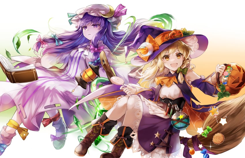 kirisame marisa and patchouli knowledge (touhou and 1 more) drawn by kutsuki_kai