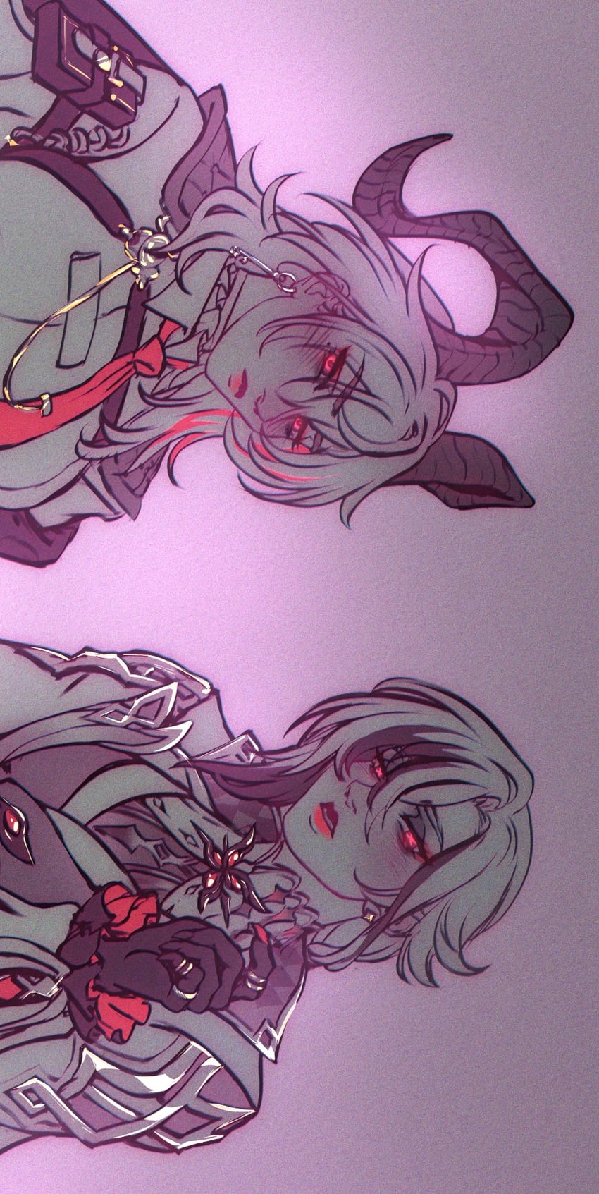 arlecchino and zani (genshin impact and 1 more) drawn by murasaki-yuri