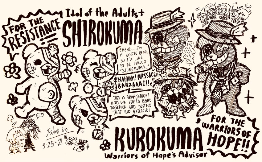 fukawa toko, naegi komaru, towa monaca, utsugi kotoko, shingetsu nagisa, and 4 more (danganronpa and 1 more) drawn by josh-s26