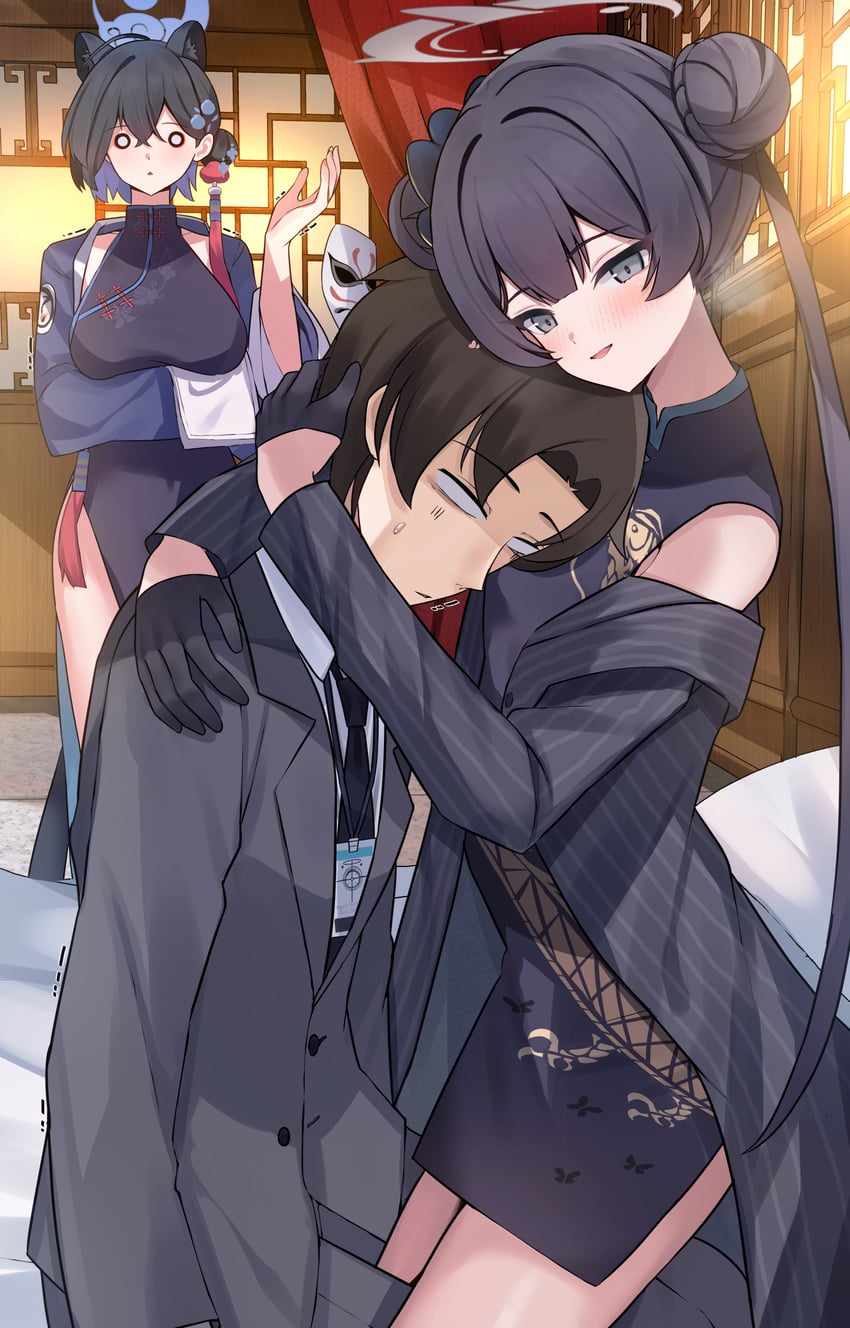 sensei, kisaki, and kaguya (blue archive) drawn by mi_taro333