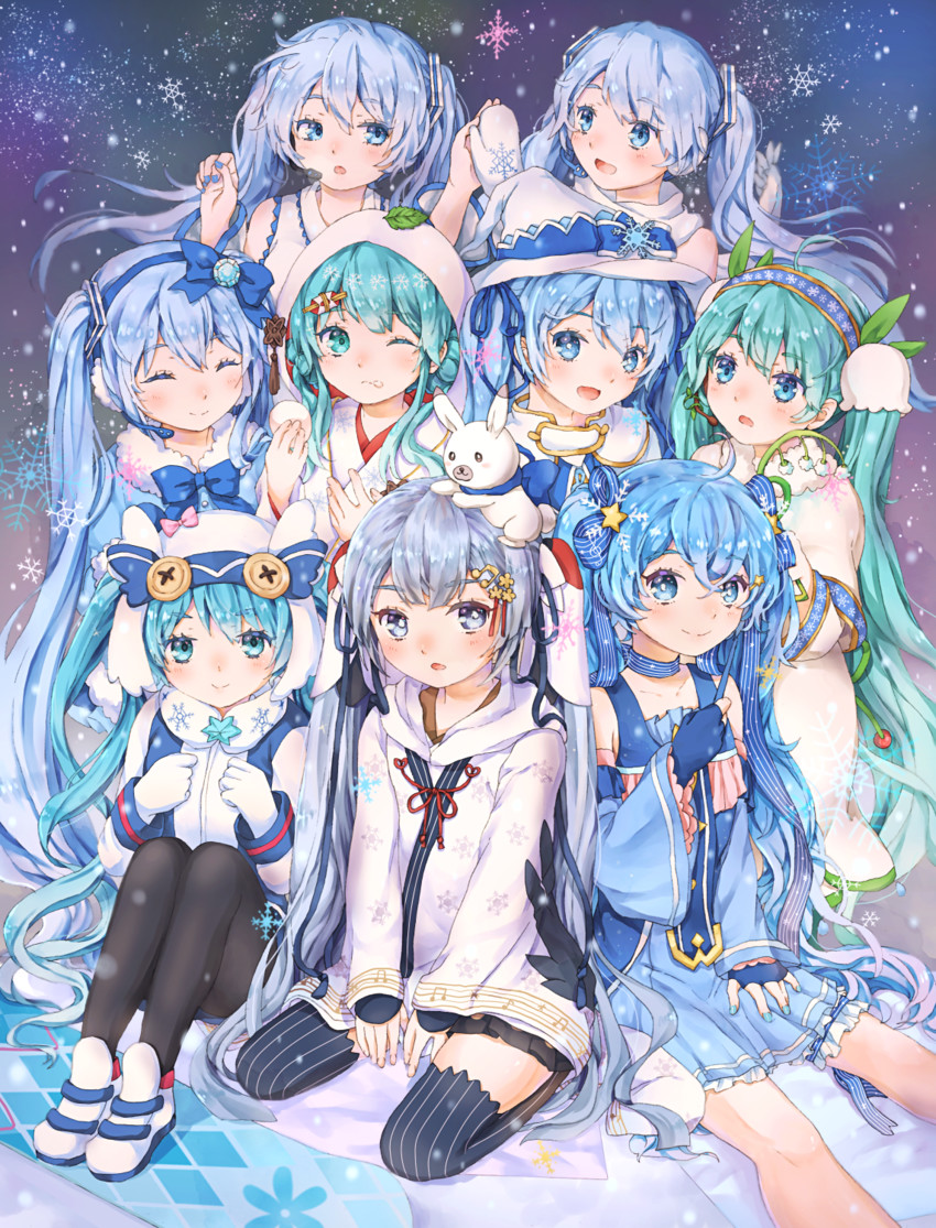 hatsune miku, yuki miku, and rabbit yukine (vocaloid) drawn by ashika_(yftcc948)