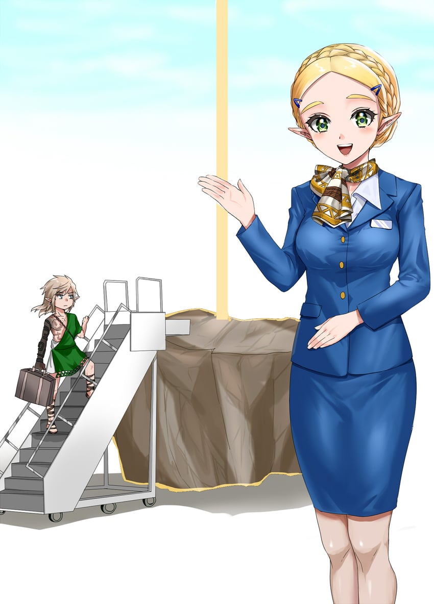 link and princess zelda (the legend of zelda and 1 more) drawn by wasabi_(legemd)
