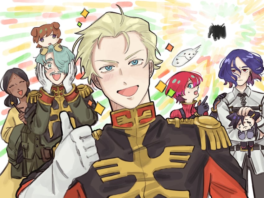 fujimaru ritsuka, amate yuzuriha, haro, char aznable, shuji ito, and 5 more (fate and 3 more) drawn by z_pom