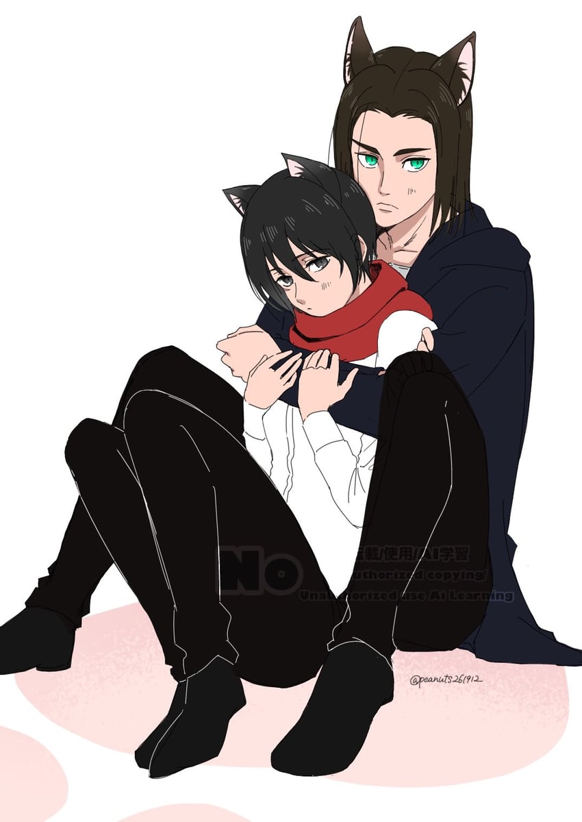 mikasa ackerman and eren yeager (shingeki no kyojin) drawn by peanuts261912