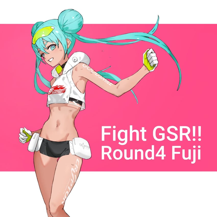 hatsune miku and racing miku (vocaloid and 1 more) drawn by neco