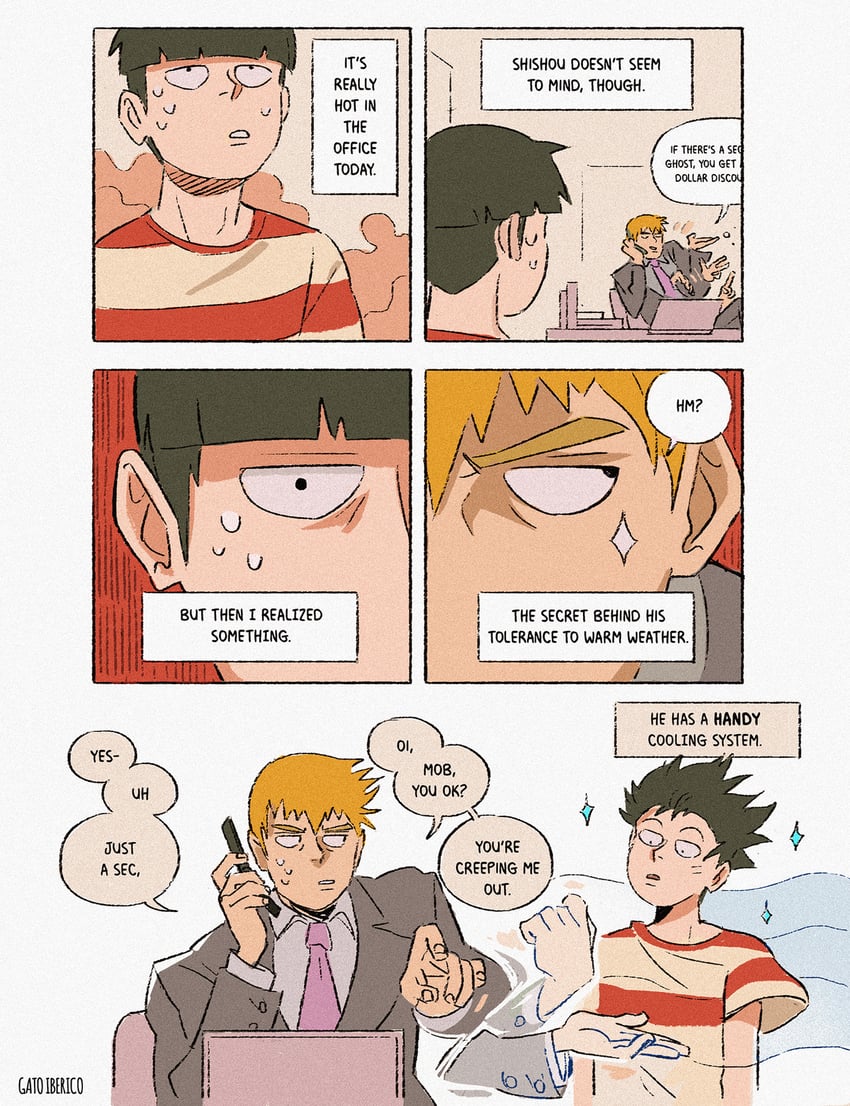kageyama shigeo and reigen arataka (mob psycho 100) drawn by gatoiberico