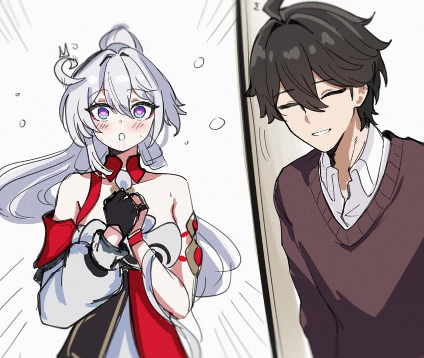 kiana kaslana and adam (honkai and 1 more) drawn by mini2chainz