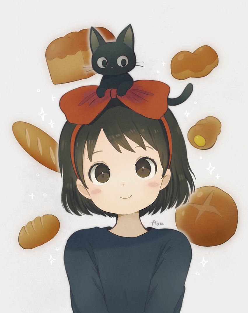 kiki and jiji (studio ghibli and 1 more) drawn by ayu_(mog)