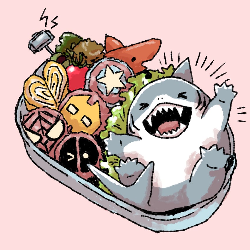 deadpool, spider-man, iron man, and jeff the land shark (marvel) drawn by cani