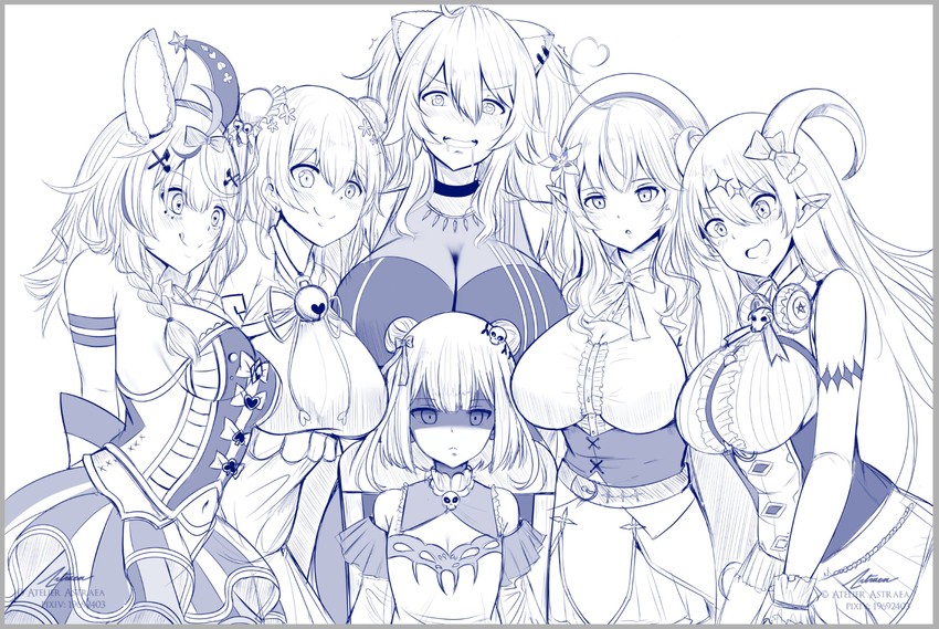 yukihana lamy, shishiro botan, uruha rushia, omaru polka, momosuzu nene, and 1 more (hololive) drawn by astraea_(atelierastraea)